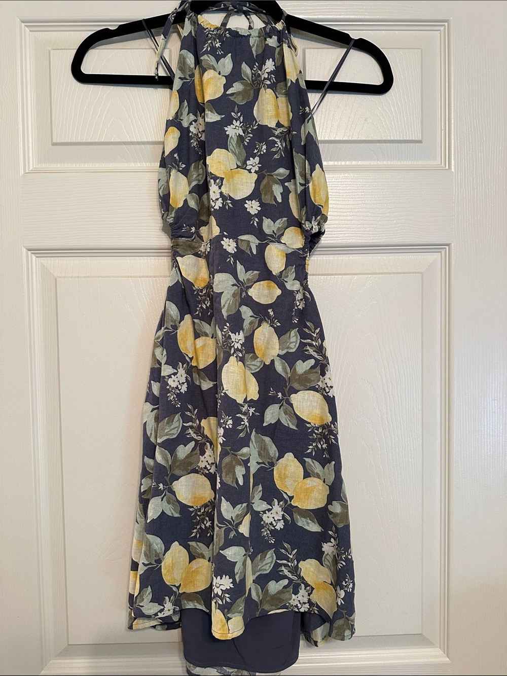 Abercrombie & Fitch Navy Halter Dress with Yellow Lemon Print